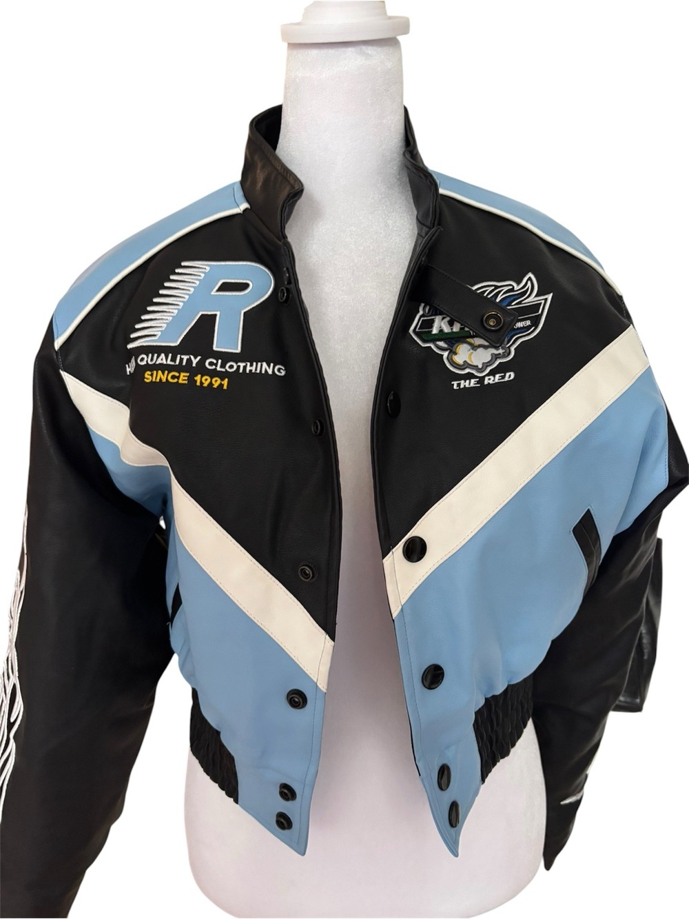 Vintage Smoke Rise Red Racing Jacket – Black, Blue & White